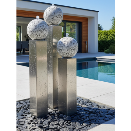 Edelstahl Gartenbrunnen Kiel 3er Viscount White SET 150S30