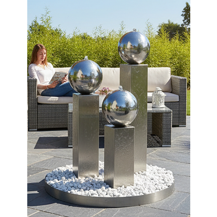 Edelstahl Gartenbrunnen Frankfurt 3er SET 150S30