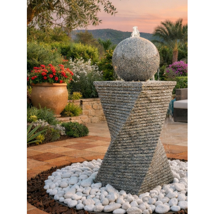 Mediterraner Kugelbrunnen aus Naturstein | Gestockte Oberfläche