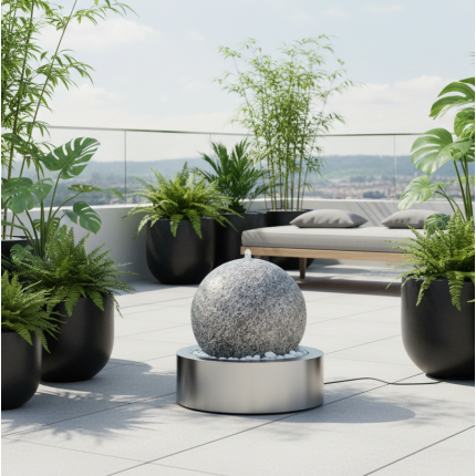 Terrassenbrunnen Granitkugel 40 LED